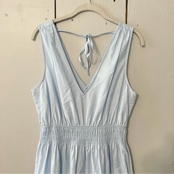 Anthropologie Maeve Tiered Midi Light Blue Cotton Dress with Pockets Size 6 - Picture 6 of 11